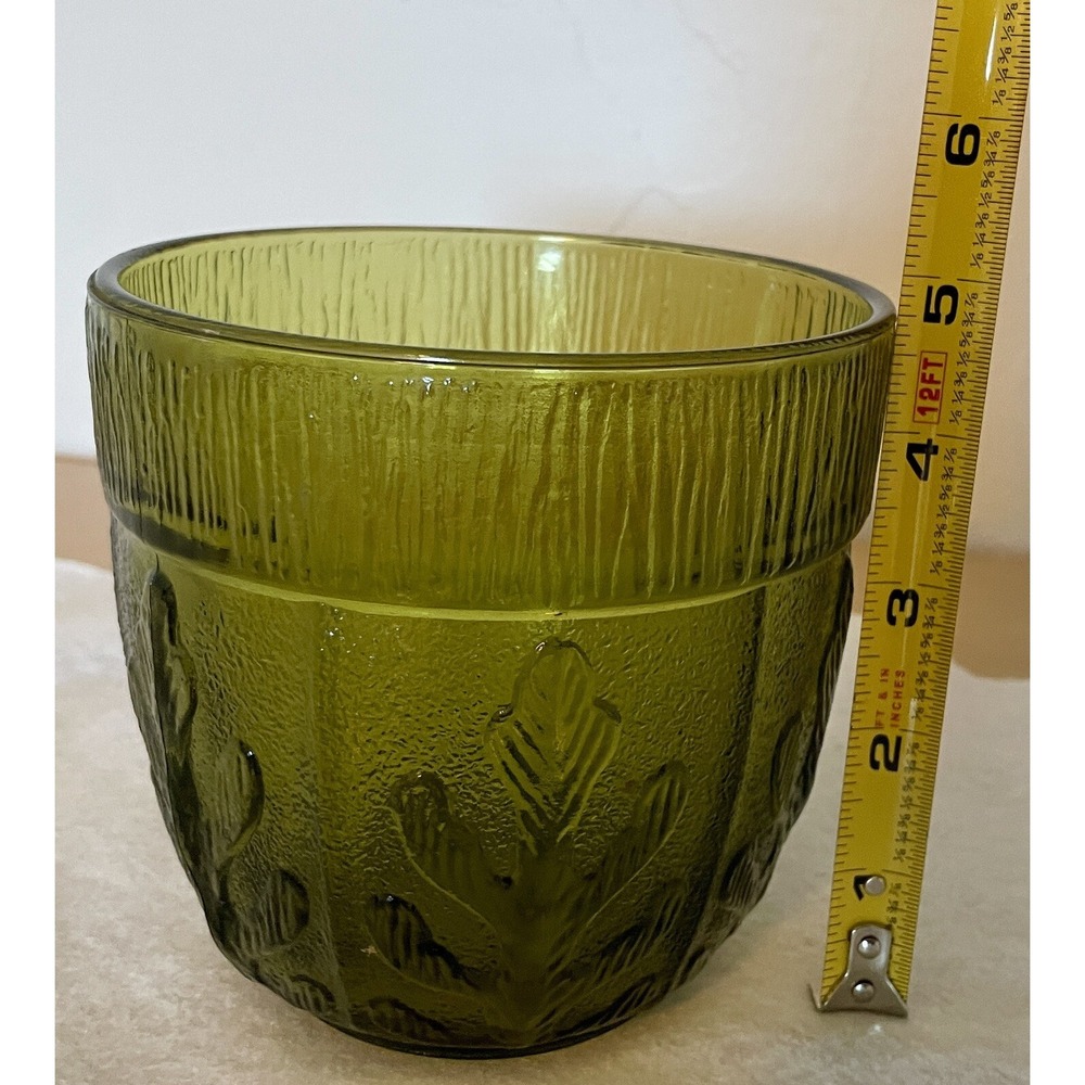 Vintage FTD 1975 Green Glass Vase Planter Embossed Oak Leaf Design MCM - Picture 6 of 7